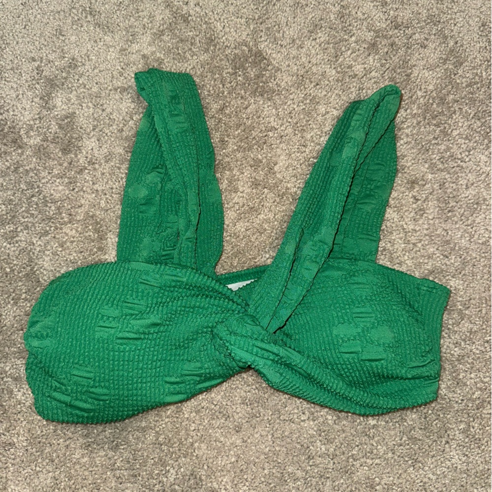 Green Textured Bikini Top